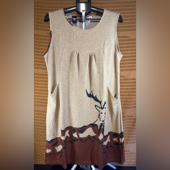 la vie lente Dresses & Skirts - NWT La Vie Lente Deer Print Sleeveless Tunic Dress Beige 2XL